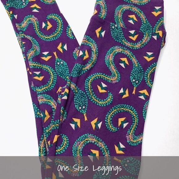 LuLaRoe OS Leggings Snakes Green Purple NEW - Picture 1 of 1